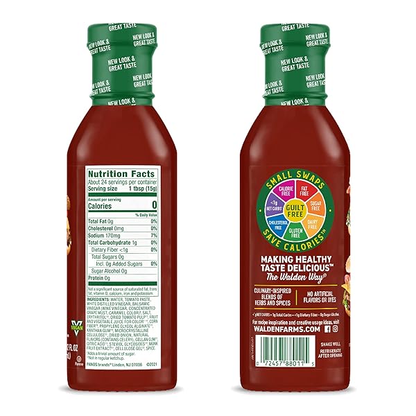 WALDEN FARMS KETCHUP – ZERO CALORIE, SUGAR FREE, KETO & NO CARB CLASSIC TOMATO CONDIMENT FOR BURGERS, FRIES & MORE – 2-PACK, 12 OZ BOTTLES