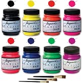 Jacquard fabric paint Fluorescent Textile 8-Color Set for Clothes,Permanent Fluorescent Paint for Jeans, Shoes, Canvas, Leather, Upholstery, With 3 brushes