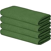 Artoid Mode 100% Cotton Olive Green Waffle Weave Kitchen Dish Cloths, 13x28 Inch Ultra Soft Absorbent Quick Drying Kitchen Dish Towels Set of 4