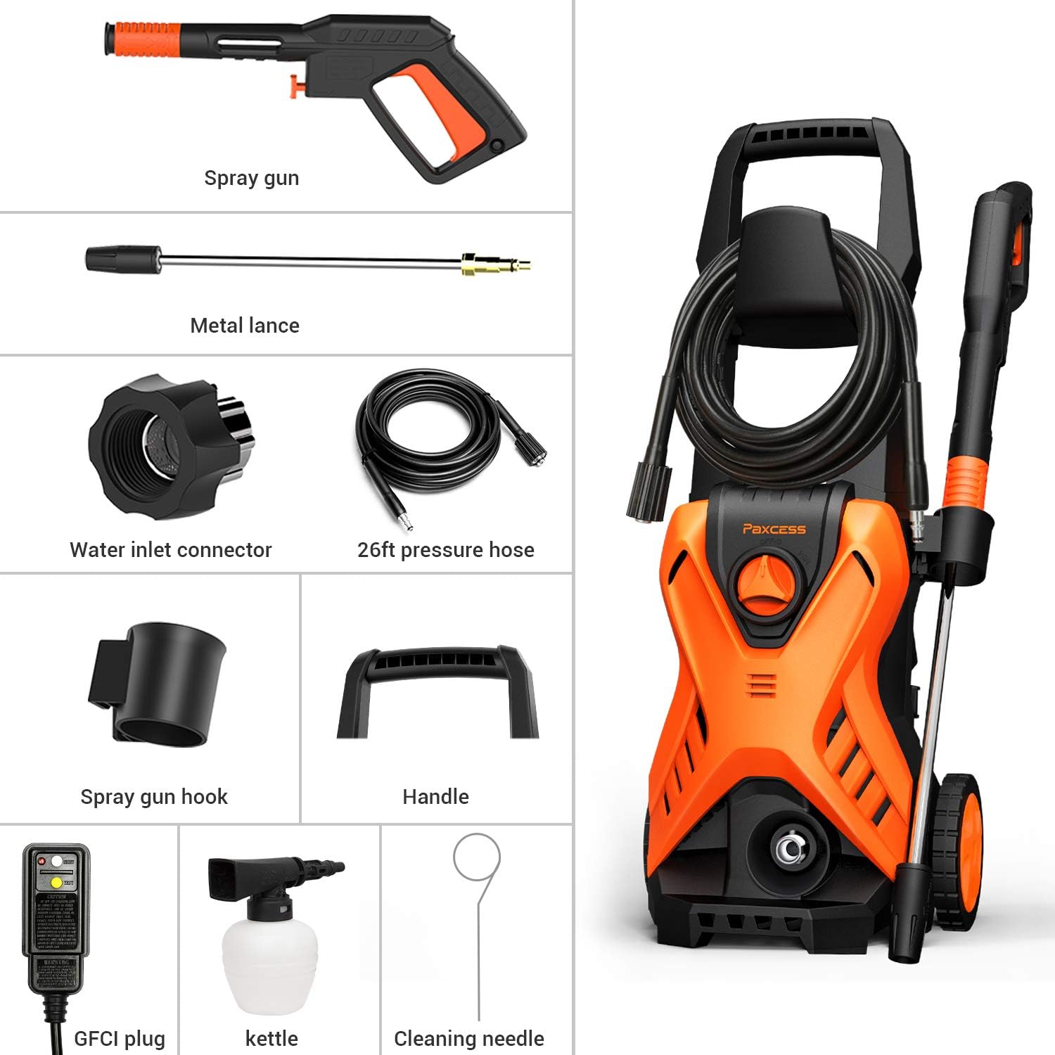 Paxcess Electric Power Pressure Washer 2500 PSI 1.6 GPM High Power Wash With Adjustable Spray Nozzle, Foam Cannon, IPX5, Car Washer, Pressure Cleaner For Home Use : Garden & Outdoor