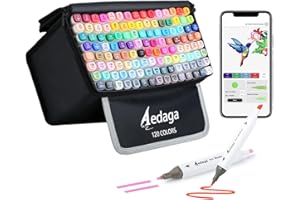 AEDAGA 120 Colors Alcohol Markers with Free App, Dual Tip Art Markers with Kickstand Case for Artists Adults and Kids. Alcohol Based Markers for Coloring Painting Sketching and Drawing, Great Gift