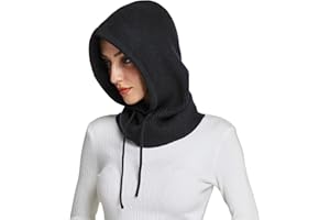 Facecozy Winter Hats for Women, Wool Blend Hooded Scarf Hat for Women Balaclava Knit Skull Cap Beanie Hat Men Neck Gaiters