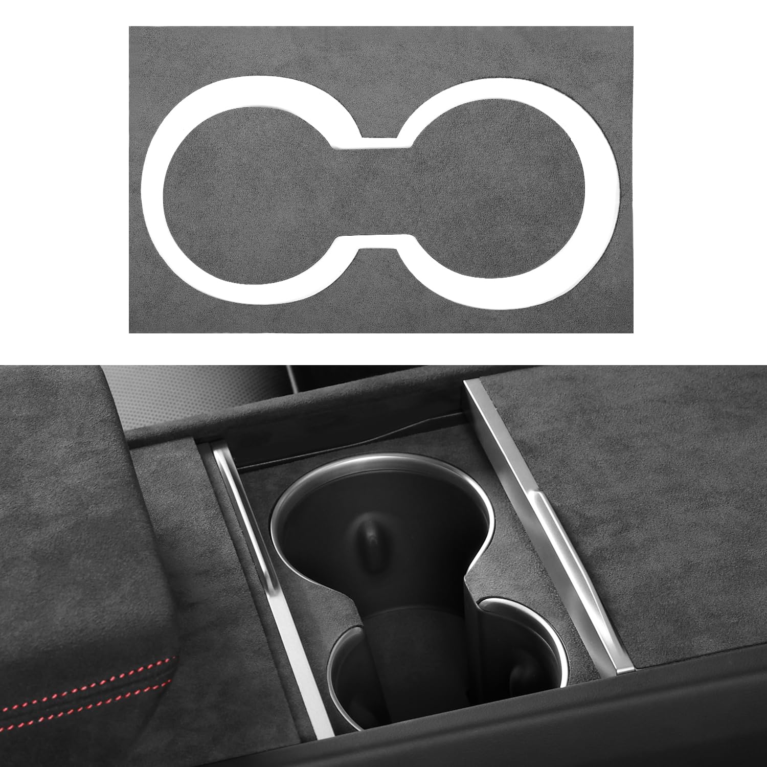 Photo 1 of MEWANT 9894 Gray Athsuede Cup Holder Trim Cover Replacement Frame for Tesla Model 3 Highland 2024 Cup Holders Protection Non-Slip Interior Accessories Cup Coasters