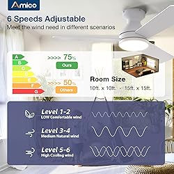 Amico Ceiling Fans with Lights, 42 inch Low Profile