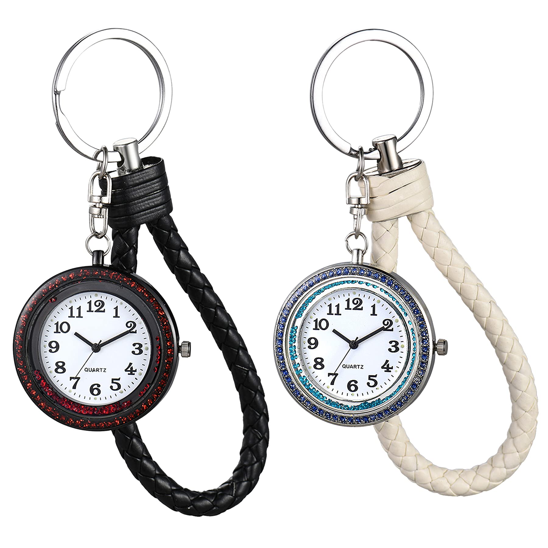 JewelryWe Fully-Jewelled Pocket Watch Portable Key Chain Watch FOB Clip On Backpack Belt Key Ring Watches for Men Women