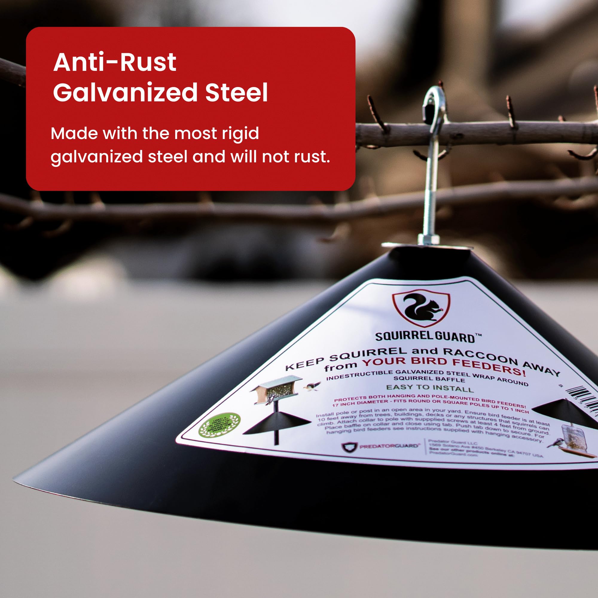 Predator Guard Squirrel Baffle Protects Hanging Bird Feeders and