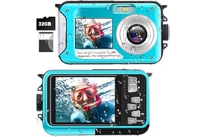 Underwater Camera 2.7K Waterproof Camera with 32GB Card 48MP Autofocus Selfie Dual-Screen Cameras for Snorkeling Compact Digi