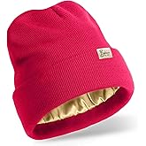 Satin Lined Knit Beanie Hat for Women,Acrylic Winter Beanie Hats,Womens Silk Lined Beanie Soft Warm Cuffed Hat