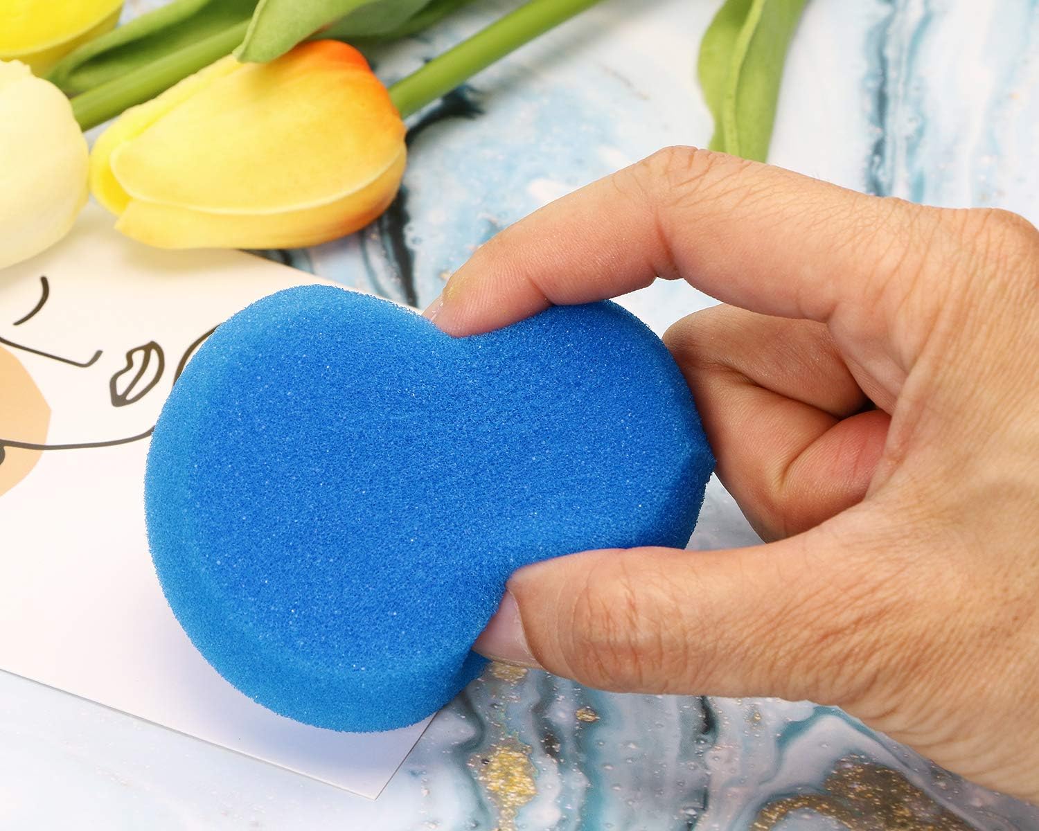 Penta Angel Painting Sponges for Kids 6PCS Round Foam Painting Brushes Tools Watercolor Sponges for Acrylic Painting Staining Craft DIY Clay Painting Ceramic Wall Kitchen Cleaning (Blue)