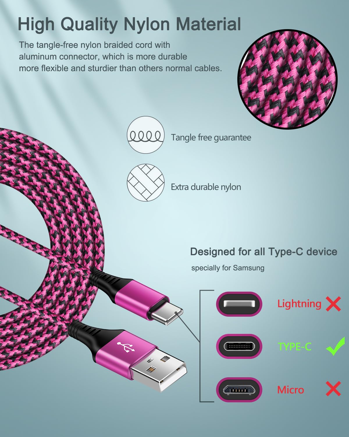 [4Pack/6FT] USB Type C to USB A Cable, 3A Fast Charging Long Android USBC Phone Power Charger Braided Cord for Samsung Galaxy Charger Droid Woven iPhone 17 16e 16 15 Pro Max Moto Android Type-C Cable