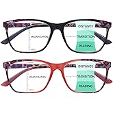 COJWIS Progressive Multifocus Reading Glasses Blue Light Blocking for Women Men Spring Hinge Computer Readers (2Color-1, 1.50)