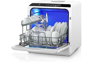 Countertop Dishwasher with Delay Start, No Hookup Needed, 5+1 Wash Programs, 360° Dual Spray, 167° High-Temp Wash, 5L Built-in Tank