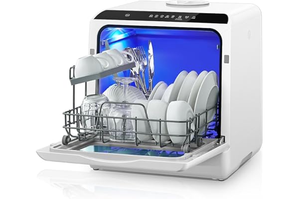 Countertop Dishwasher with Delay Start, No Hookup Needed, 5+1 Wash Programs, 360Ã‚Â° Dual Spray, 167Ã‚Â° High-Temp Wash, 5L Built-in Tank