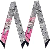 COtheSumay 100% Mulberry Silk Scarf for Handbags & Purses, 2Pcs 2''x35'' Hair Ribbon Skinny Neck Scarves for Women