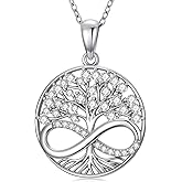 EUSJ Tree of Life Pendant Necklace for Women, 925 Sterling Silver Tree Cubic Zirconia Jewelry Necklace, Anniversary Valentine's Day Gifts for Women, with 18"+2" Chain