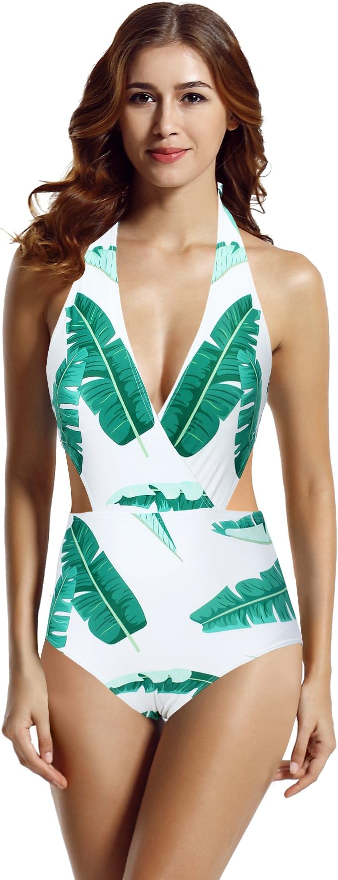 zeraca Women's Surplice Neckline High Waisted Halter One Piece Monokini Swimsuit