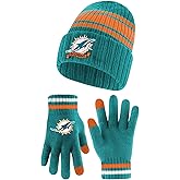 Ultra Game Youth NFL Official Super Soft Team Stripe Winter Beanie Knit Hat with Warm Touch Screen Gloves