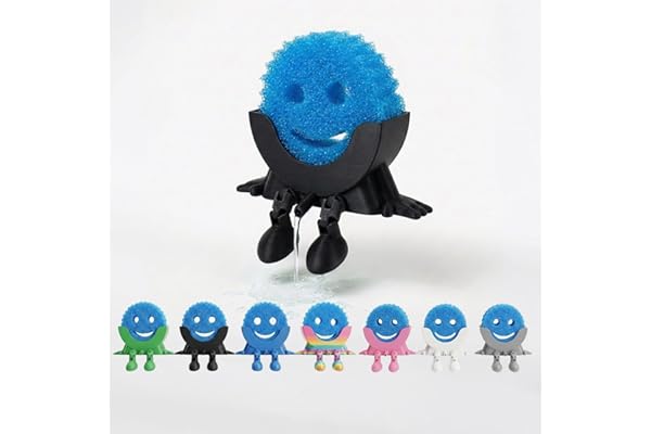 Creative Hanging Sponge Holder with Drainage/Traceless Glue, 3D Printing Countertop Funny Sponge Holders for Kitchen Sink, Keeps Your Sponge Dry & Smiling, for Scrub Daddy Holder (1, Black)