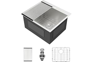 Ghomeg 25 Inch Laundry Sink Dorp In 25x22x13 Inch Deep Laundry Utility Sink Drop In Topmount Single Bowl 16 Gauge Stainless Steel Above Counter Kitchen Laundry Room Sinks