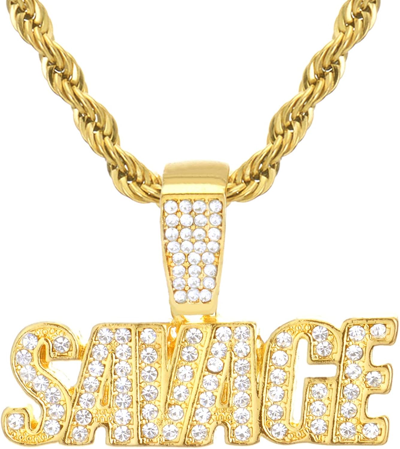 Metaltree98 Men S Gold Plated Iced Out Savage Sign Pendant Rope Chain 24 Inch Hc 1195 G Amazon Co Uk Jewellery