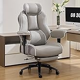 DJ·Wang Big and Tall Office Chair with Foot Rest, High Back Executive Office Chair PU Leather, Ergonomic Chairs with Lumbar Support, 135° Reclining Chairs with Thickened Spring Cushion Gray