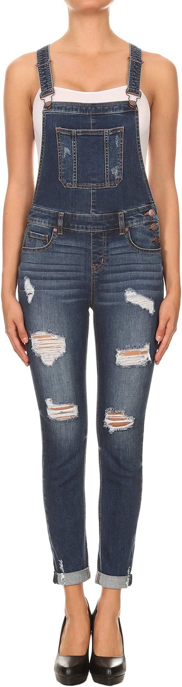 Vialumi Women's Regular/Plus Size Skinny Slim Fitted Denim Overall Pants