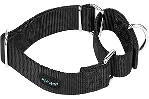 Mikivery Martingale Dog Collar Nylon Adjustable and Safety Training Colourful Comfortable Metal Buckle Pet Collars for Small Medium and Large Dogs(Black,M)