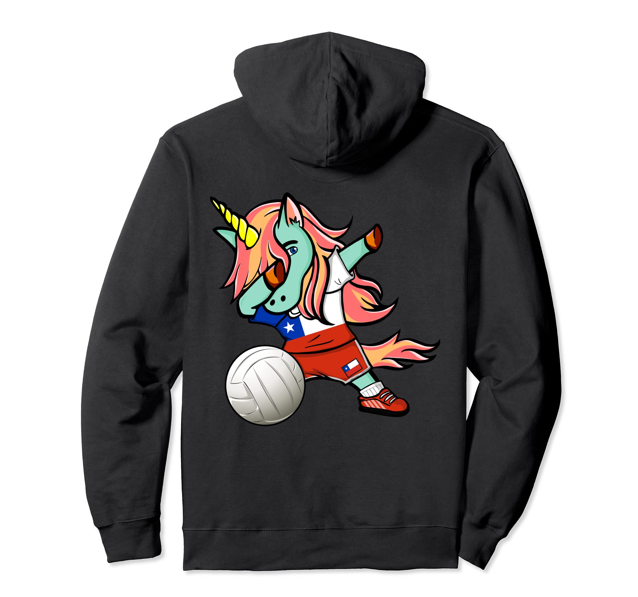 Dabbing Unicorn Chile Volleyball Lovers Jersey Chilean Flag Pullover Hoodie