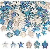 HOBBIESAY 120Pcs 6 Styles Turtle Beads 13.5-18mm Ocean Theme Turquoise Beads Starfish Bead Turquoise Spacer Stone for Bracelets Jewelry Making Hole:1-1.6mm