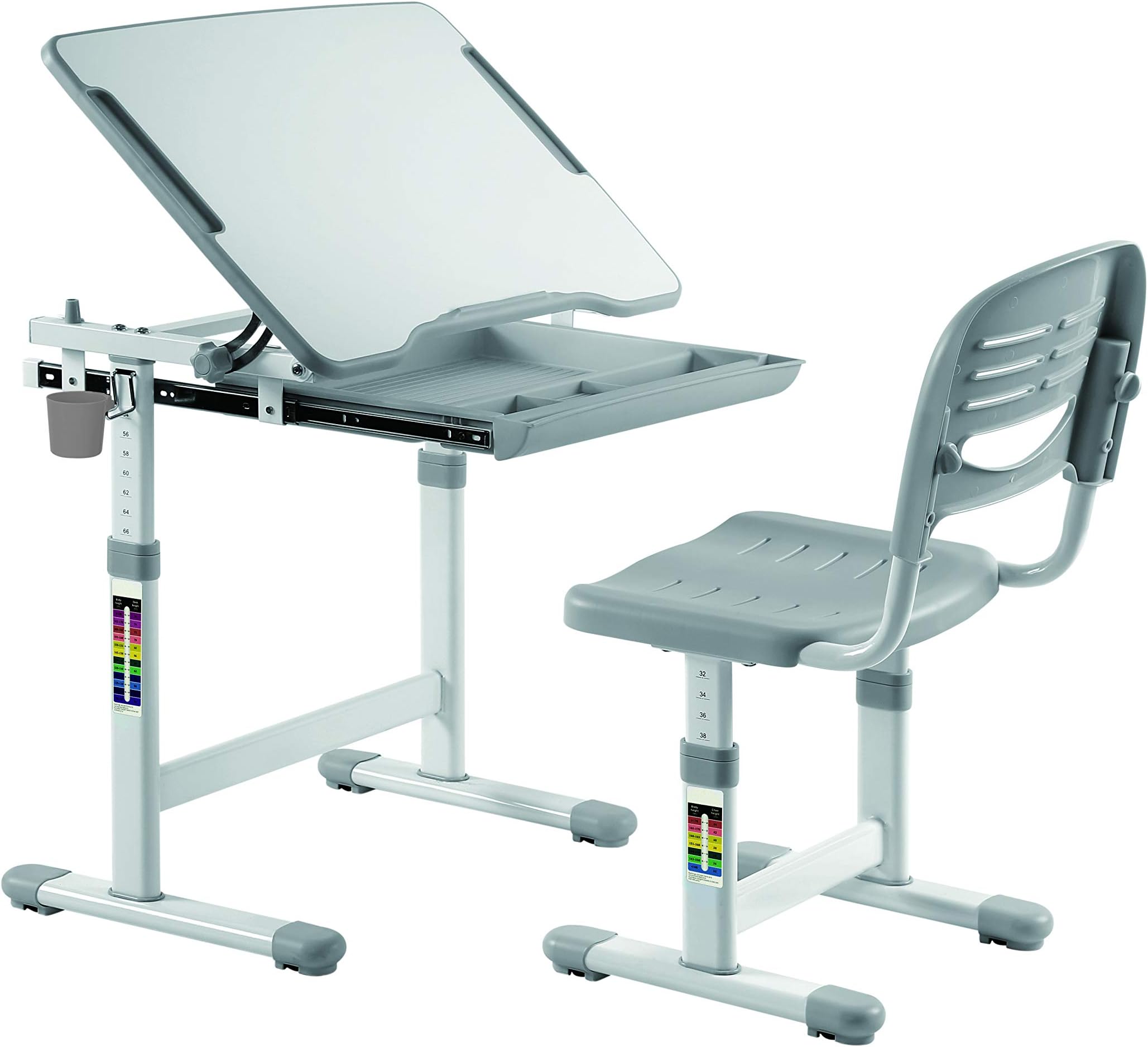 KIDOMATE Kids Height Adjustable Study Table with Auto Height Lock and Tiltable Desk for 3-14 Years (Grey) (Desk Size: 664x474mm)