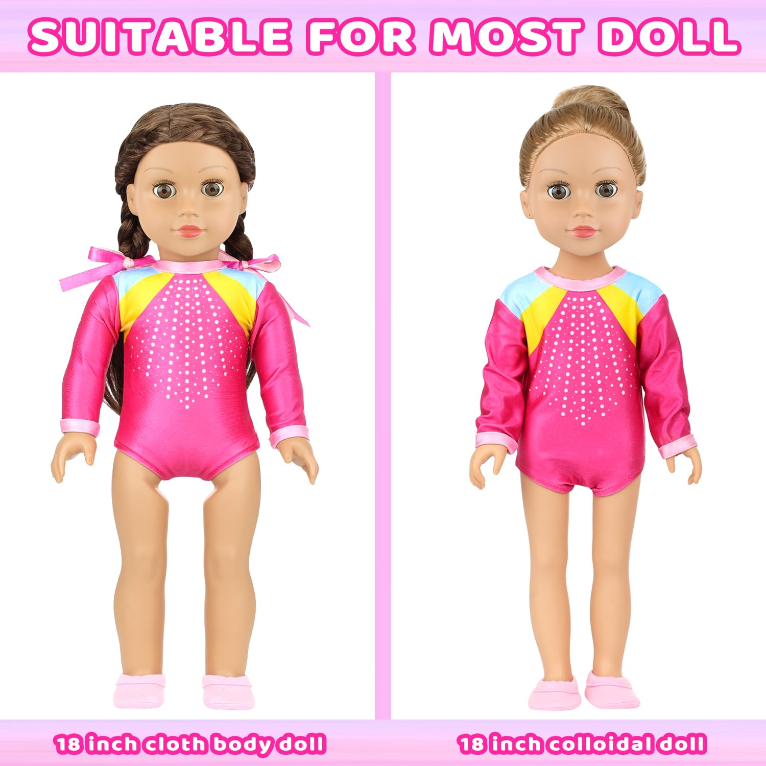 K.T. Fancy 18 Inch Doll Gymnastics Clothes Set - Pink Leotard, Shoes, Gym Bag, Olympic Medal, Water Bottle & Hair Accessories for Play（Doll Not Included）