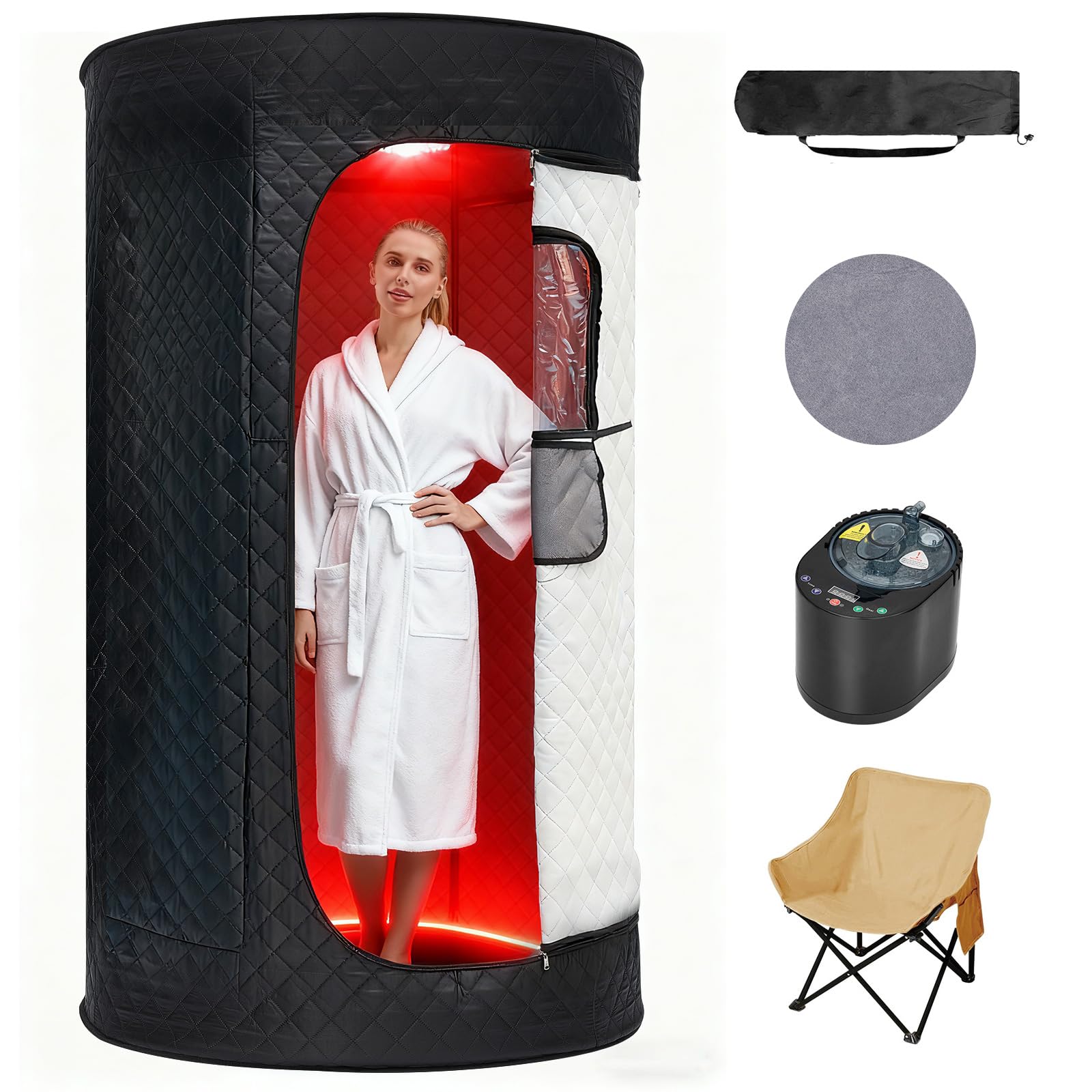 Photo 1 of **INCOMPLETE, SEE NOTES** UrMoon Portable Steam Sauna Box for Home, Person Saunas Tent for Spa Therapy,Relaxation,Detoxification,Gym,Pilates,Garage,Hot Tub,with Remote Control,Waterproof,Thermal Insulation,Indoor&Outdoor Black