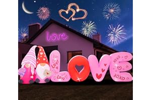 ANROOG 12FT Valentine Inflatables Outdoor Decorations-Love Valentines Day Inflatable Gnome Hold Rose Blow Up Yard Decorations with LED Lights Spring Outside Holiday Party Garden Lawn Decor