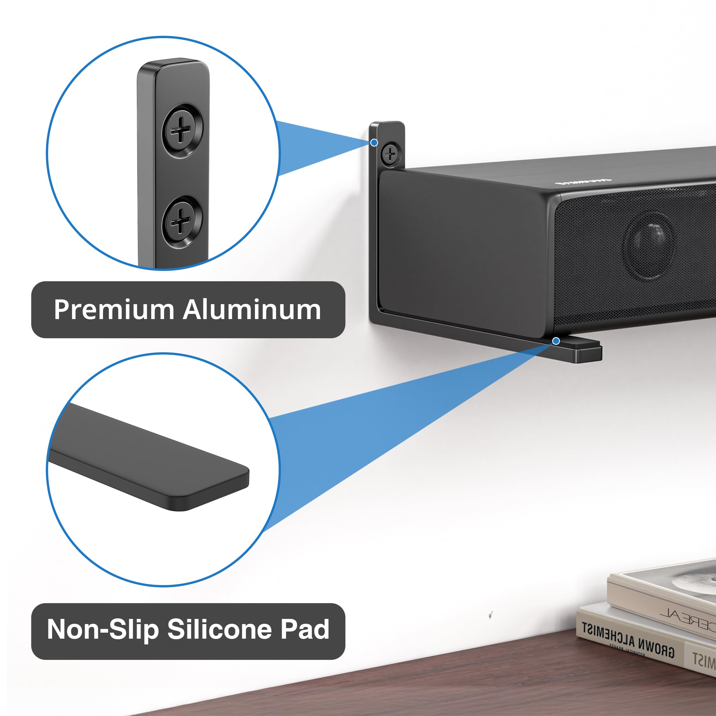 Soundbar Mounts Under TV for Bose, Sony, Saiyin, VIZIO, LG, Samsung, Roku - Dolby Atmos Compatible Soundbar Wall Mount Bracket, Sound Bar Shelf, Soundbar Stand Under TV Up to 20LB