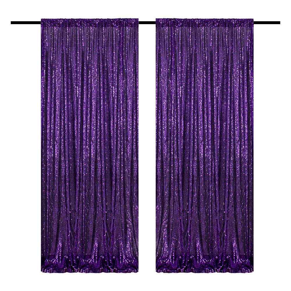 Photo 1 of TCBESTO Purple Sequin Backdrop Curtains 4FTx8FT 2 Panels Purple Sequin Curtains for Parties Glitter Backdrop Photo Background for Wedding Baby Shower