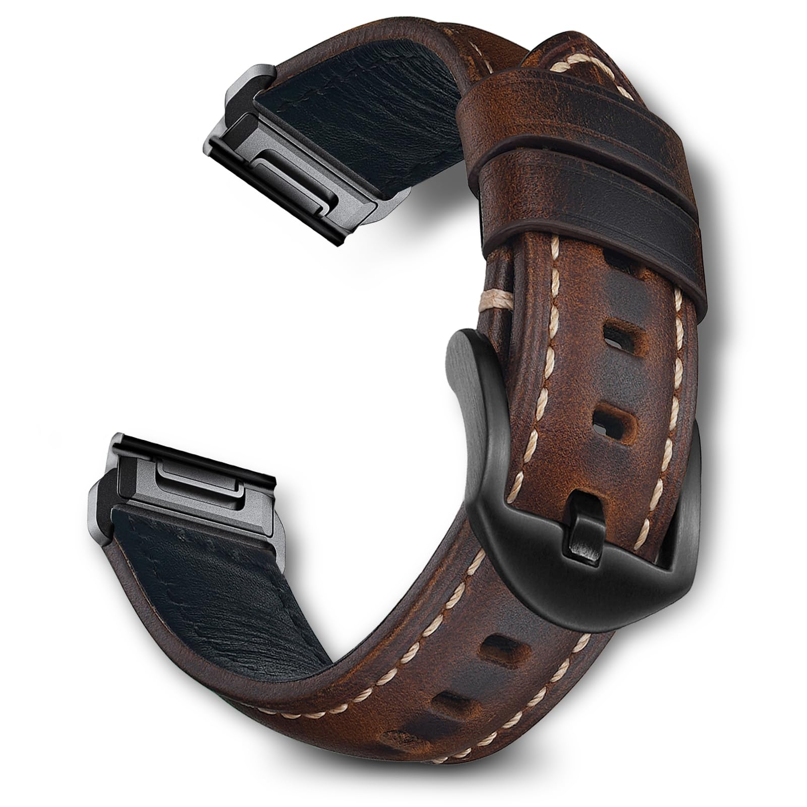 RoYiio Leather Strap for Garmin Quatix 8 47mm/Quatix 7 Pro/Tactix 8 47mm/Epix 2 Straps Comfor Durable Oil Wax Leather Replacement Strap Fenix8 Pro 47 mm/Fenix E/7Pro/6Pro (Dark Brown, QuickFit 22mm)