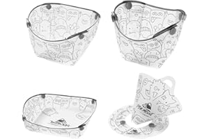 Littryee Foldable Camping Bowls - Set of 4 Transparent Polypropylene Cartoon Style Snap Heatproof Plates with Snap, Easy Clea