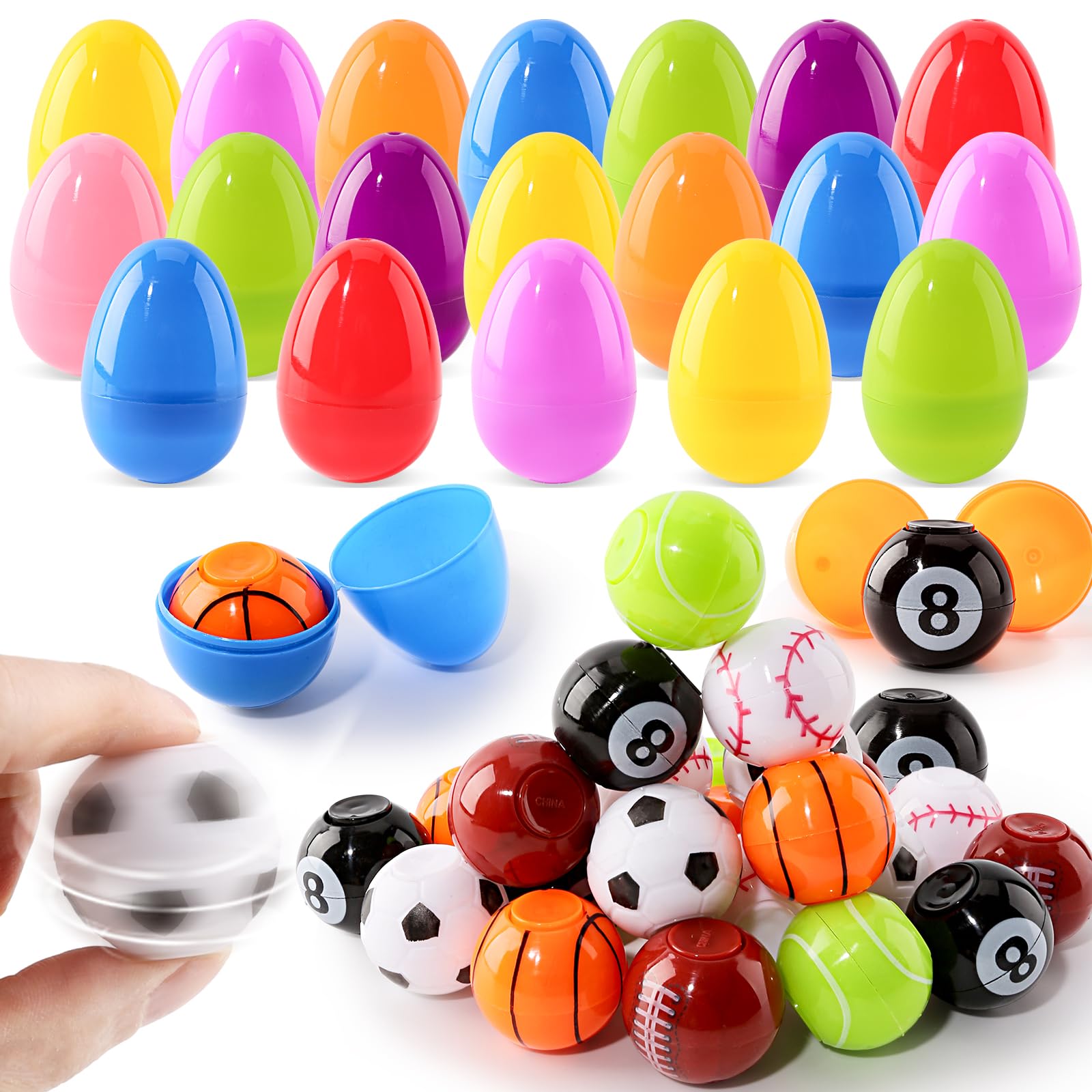 Photo 1 of Shemira 24 Pack Easter Eggs Filled with Spinning Balls, Easter Basket Stuffers Fillers for Kids, Easter Eggs with Toys, Easter Egg Hunt, Easter Party Favors, Easter Classroom Prize Gifts for Kids