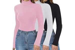 DDOBB 3 Pack Thermal Turtlenecks Long Sleeve Shirts for Women Black Base Layer Tops Slim Fit Winter Clothes