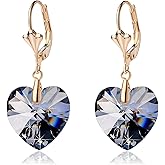 Austrian Crystal Heart Drop Leverback Earrings for Women Fashion Dangle Earring 14K Rose Gold Plated Hypoallergenic Jewelry