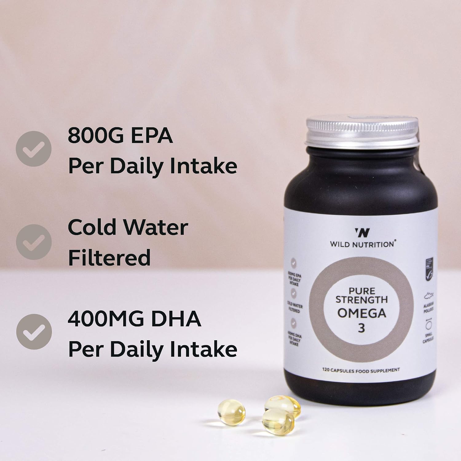 WILD NUTRITION Food-Grown® Pure Strength Omega 3 Supplement, 120 count (Pack of 1) - Image 4