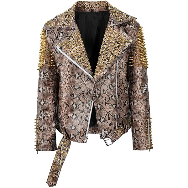 Mens Snake Skin Printed Leather Jacket Python Textured Jacket