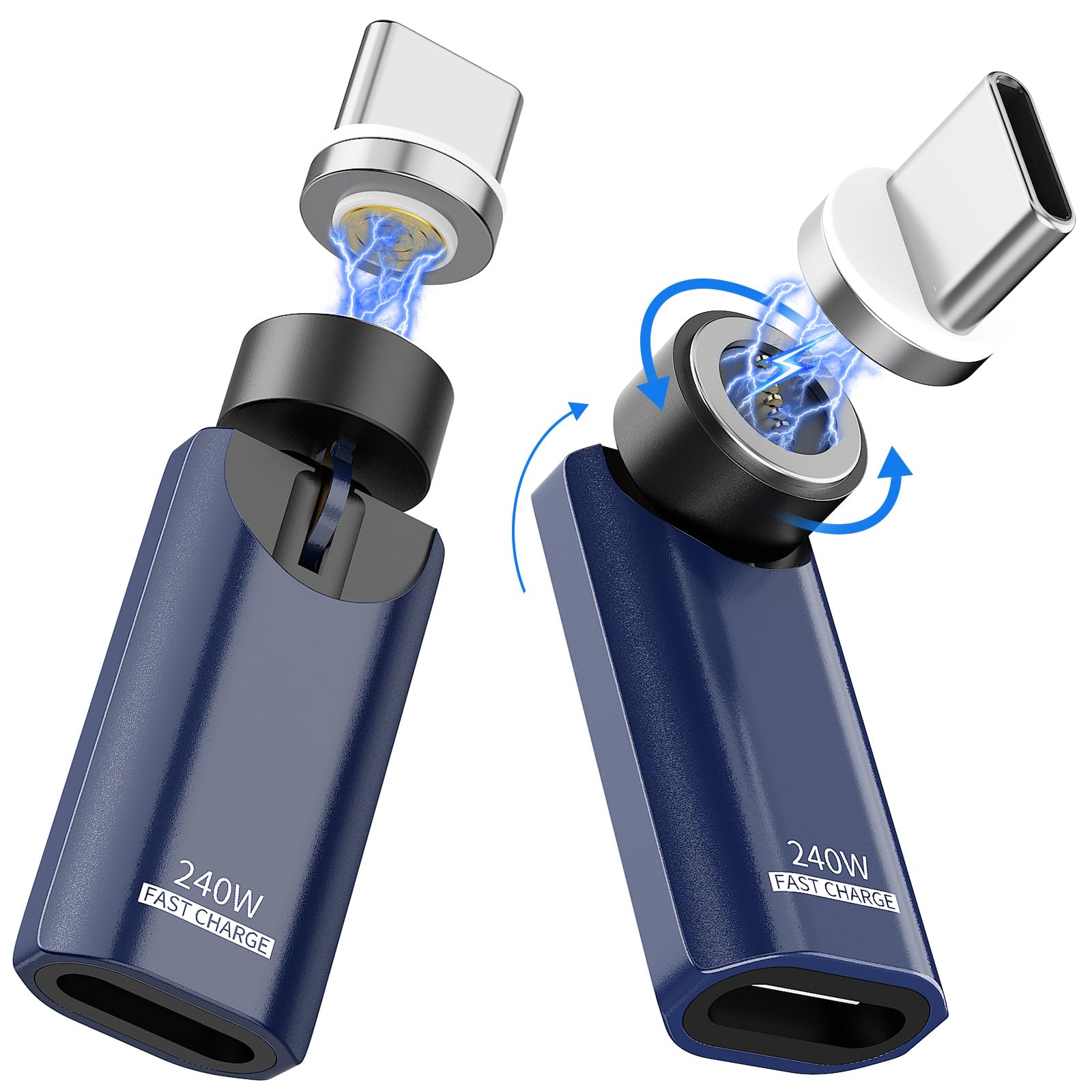 Photo 1 of 240W Fast Charging USB C Magnetic Adapter(2Pack),9 Pin Rotating 360&180 Degree Magnetic USB Type C Right Angle Adapter compatible with iPhone 17/16/15,MacBook Pro/Air,iPad Series,Samsung,Tablet,Laptop