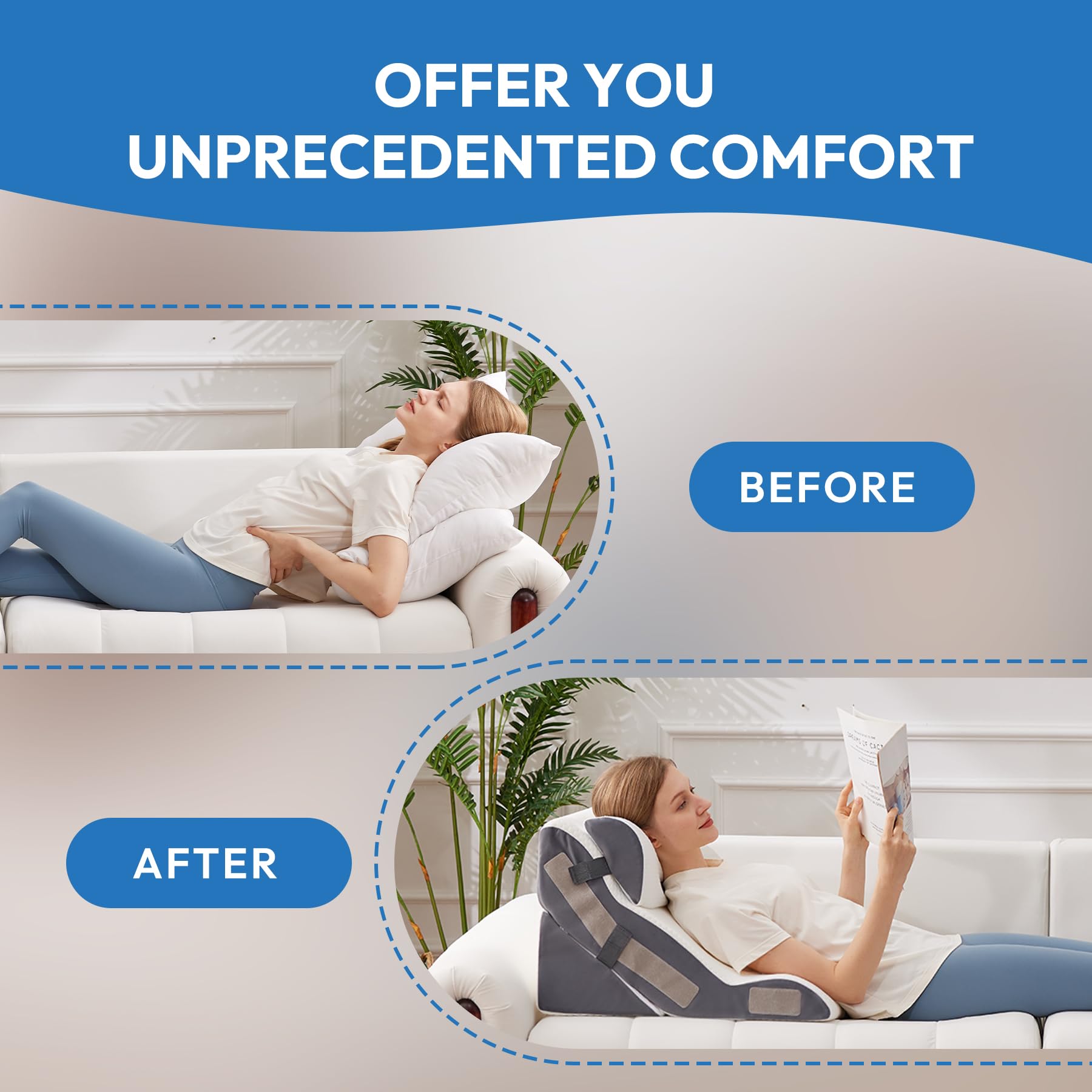Ahpmeoa 3PCS Wedge Pillow Set for After Surgery, Back Pillow for Bed Sitting up, 6-in-1 Foam Wedge Pillow for Acid Reflux & Back Pain Relief, Post Surgery Pillow for GERD & Snoring, White