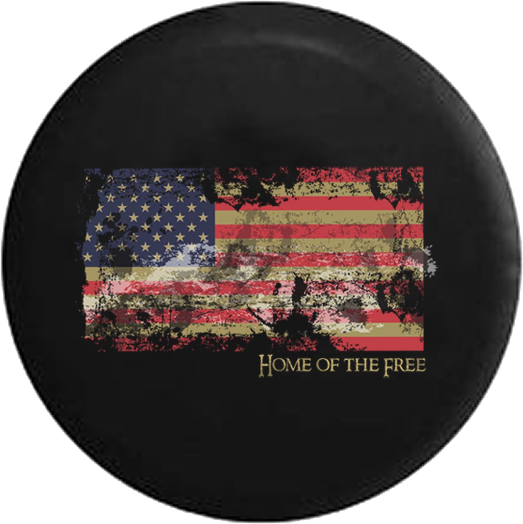 Vintage Distressed American Flag - Home of The Free - Patriotic Pride Spare Tire Cover Black 35 in