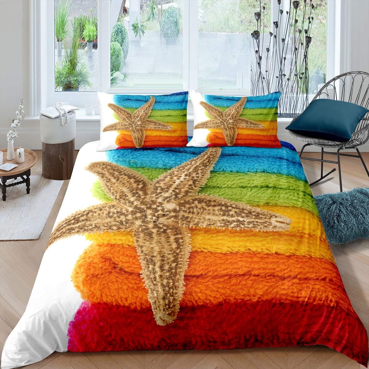 Beach Starfish Duvet Cover Ocean Marine Themed Bedding Set For Kids