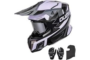 OUMURS Adult ATV Dirt Bike Helmet with Gloves & Mask Adjustable Sun Visor Motorcycle Adult Helmet Off-Road Motocross Downhill Moped MX for Unisex-Adult