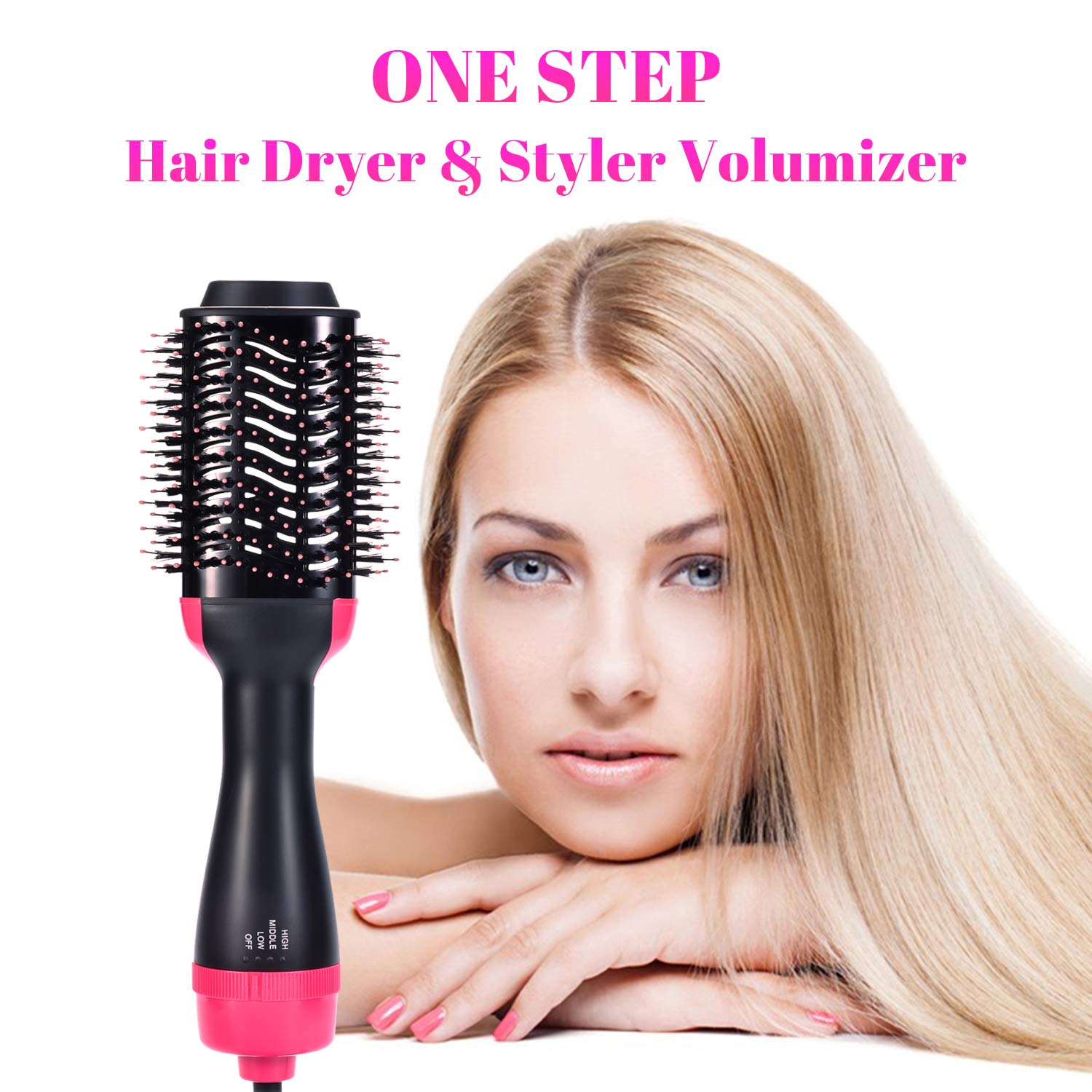 Hair Dryer Brush, WLWQ One Step Hair Dryer & Volumizer 3-in-1 Salon Negative Ion Hot Air Brush Hair Straightening Brush and Curly Hair Comb Reduce Frizz and Static