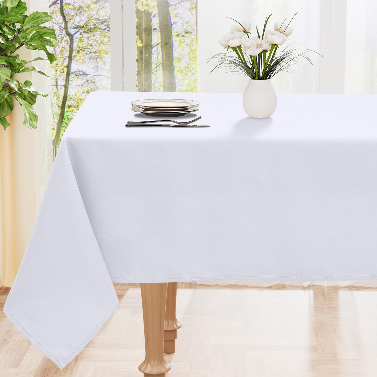 smiry Table Cloth Wipe Clean Square 140x140 cm, Wipeable Water Resistant Polyester Tablecloth, Washable Fabric 4 Seater Dining Table Cover for Kitchen Indoor Outdoor, White