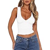Mokoru Women Sexy V Neck Sleeveless Crop Tank Top Basic Summer Y2K Going Out Tops
